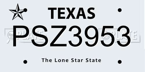 PSZ3953 Texas License Plate