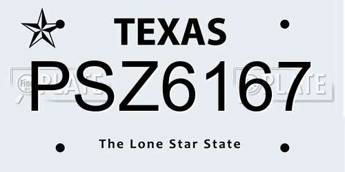 PSZ6167 Texas License Plate