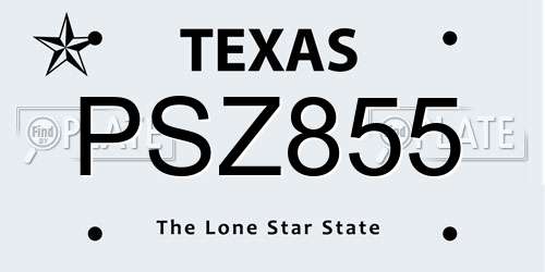 PSZ855 Texas License Plate