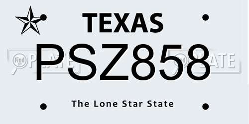 PSZ858 Texas License Plate