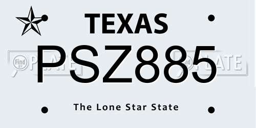 PSZ885 Texas License Plate