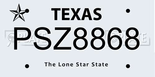 PSZ8868 Texas License Plate