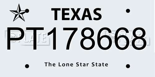 PT178668 Texas License Plate