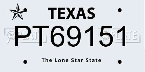 PT69151 Texas License Plate