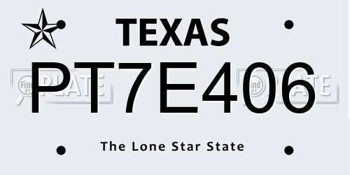 PT7E406 Texas License Plate