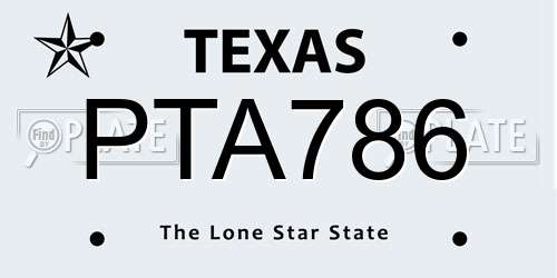 PTA786 Texas License Plate