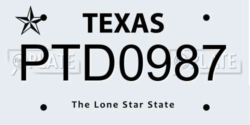 PTD0987 Texas License Plate
