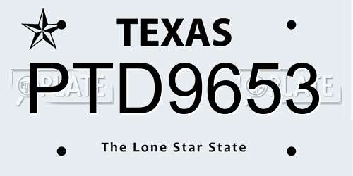 PTD9653 Texas License Plate