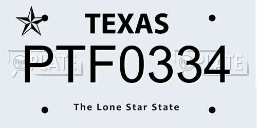 PTF0334 Texas License Plate
