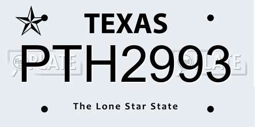 PTH2993 Texas License Plate