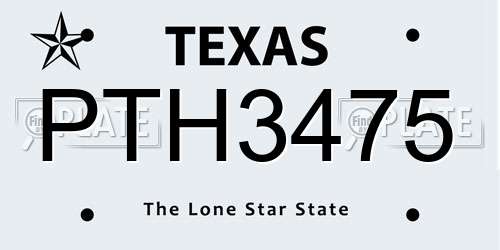 PTH3475 Texas License Plate