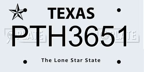 PTH3651 Texas License Plate