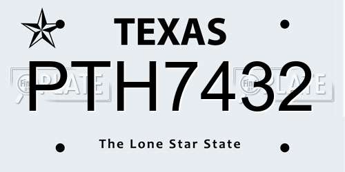 PTH7432 Texas License Plate