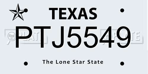PTJ5549 Texas License Plate