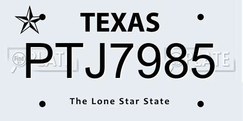 PTJ7985 Texas License Plate