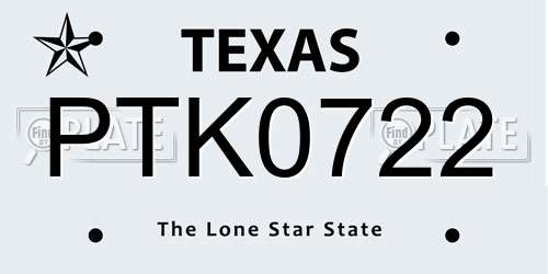PTK0722 Texas License Plate