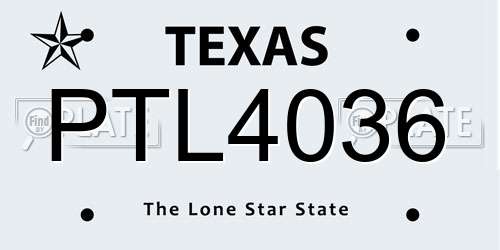 PTL4036 Texas License Plate