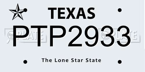 PTP2933 Texas License Plate