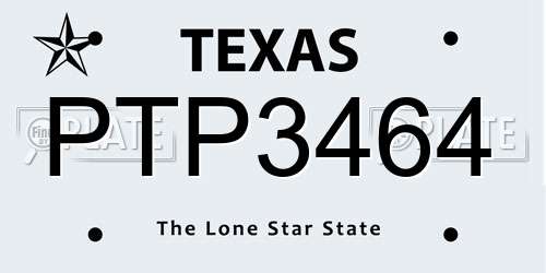 PTP3464 Texas License Plate