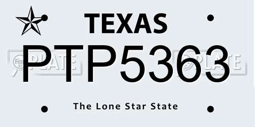 PTP5363 Texas License Plate