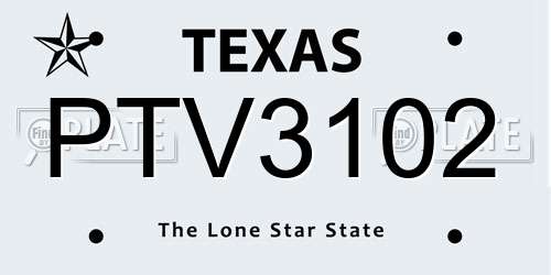 PTV3102 Texas License Plate