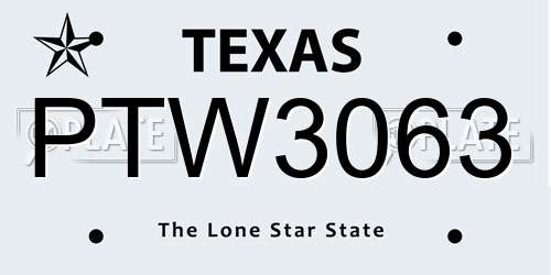 PTW3063 Texas License Plate