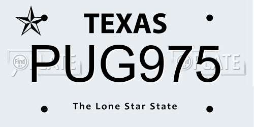 PUG975 Texas License Plate