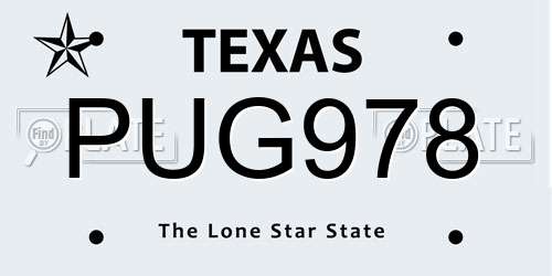 PUG978 Texas License Plate