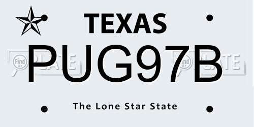 PUG97B Texas License Plate