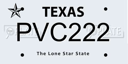 PVC222 Texas License Plate
