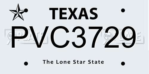 PVC3729 Texas License Plate