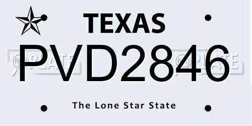PVD2846 Texas License Plate