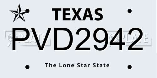 PVD2942 Texas License Plate