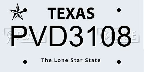 PVD3108 Texas License Plate