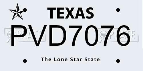 PVD7076 Texas License Plate