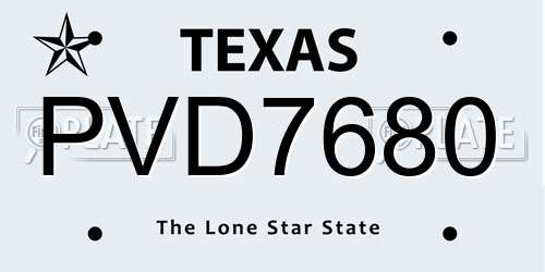 PVD7680 Texas License Plate