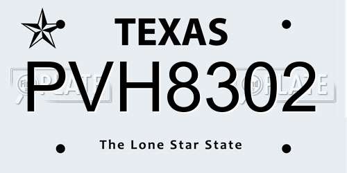 PVH8302 Texas License Plate