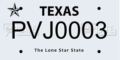 PVJ0003 Texas License Plate