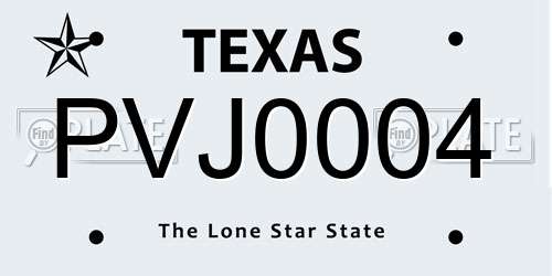 PVJ0004 Texas License Plate