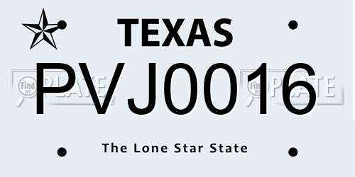 PVJ0016 Texas License Plate