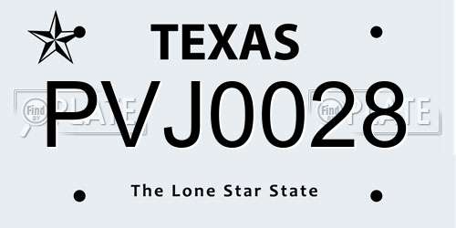 PVJ0028 Texas License Plate