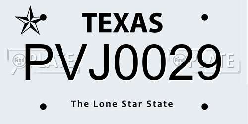 PVJ0029 Texas License Plate