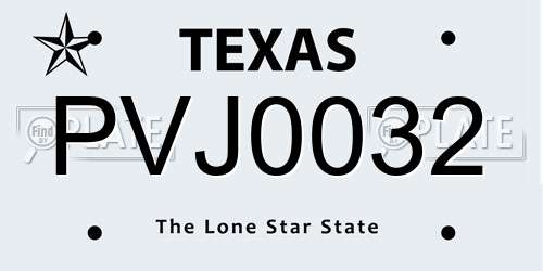 PVJ0032 Texas License Plate