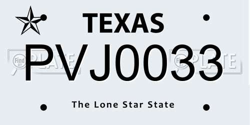 PVJ0033 Texas License Plate