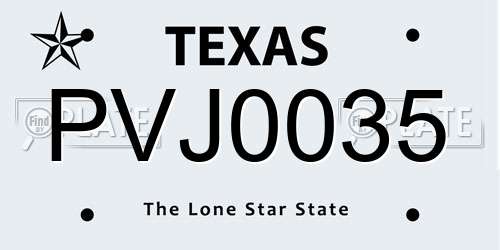 PVJ0035 Texas License Plate
