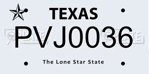 PVJ0036 Texas License Plate