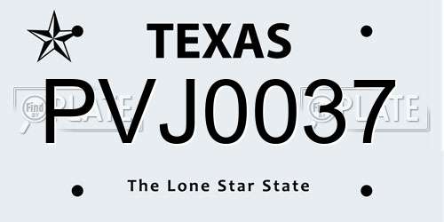 PVJ0037 Texas License Plate