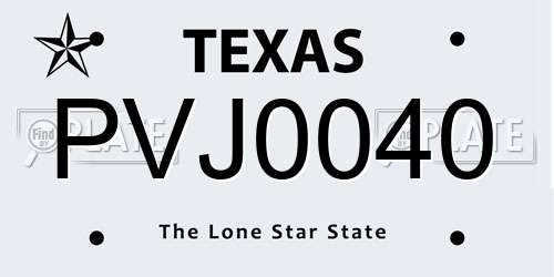PVJ0040 Texas License Plate