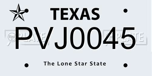 PVJ0045 Texas License Plate