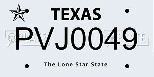 PVJ0049 Texas License Plate